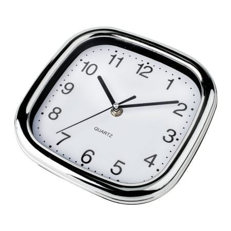 Square white and chrome kitchen clock